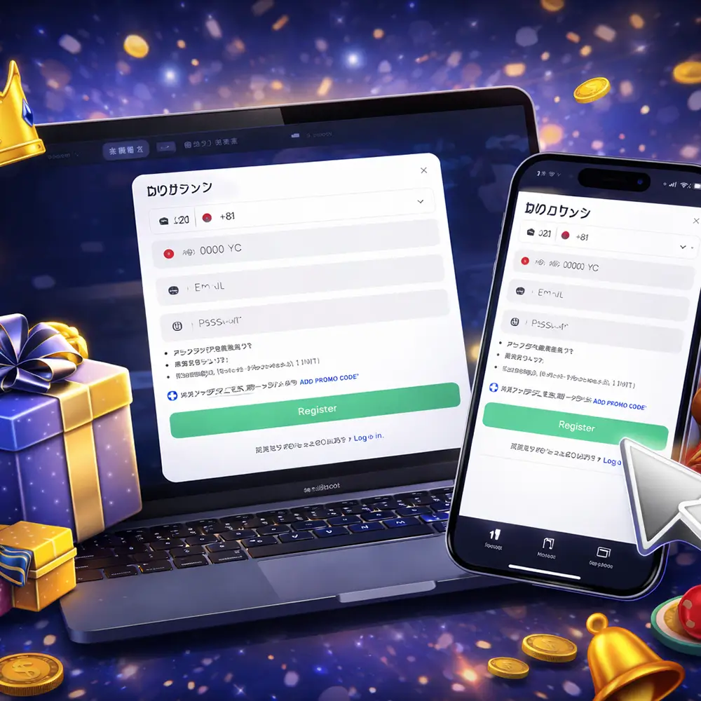 1win account registration process on desktop and mobile with sign up form and promo code option