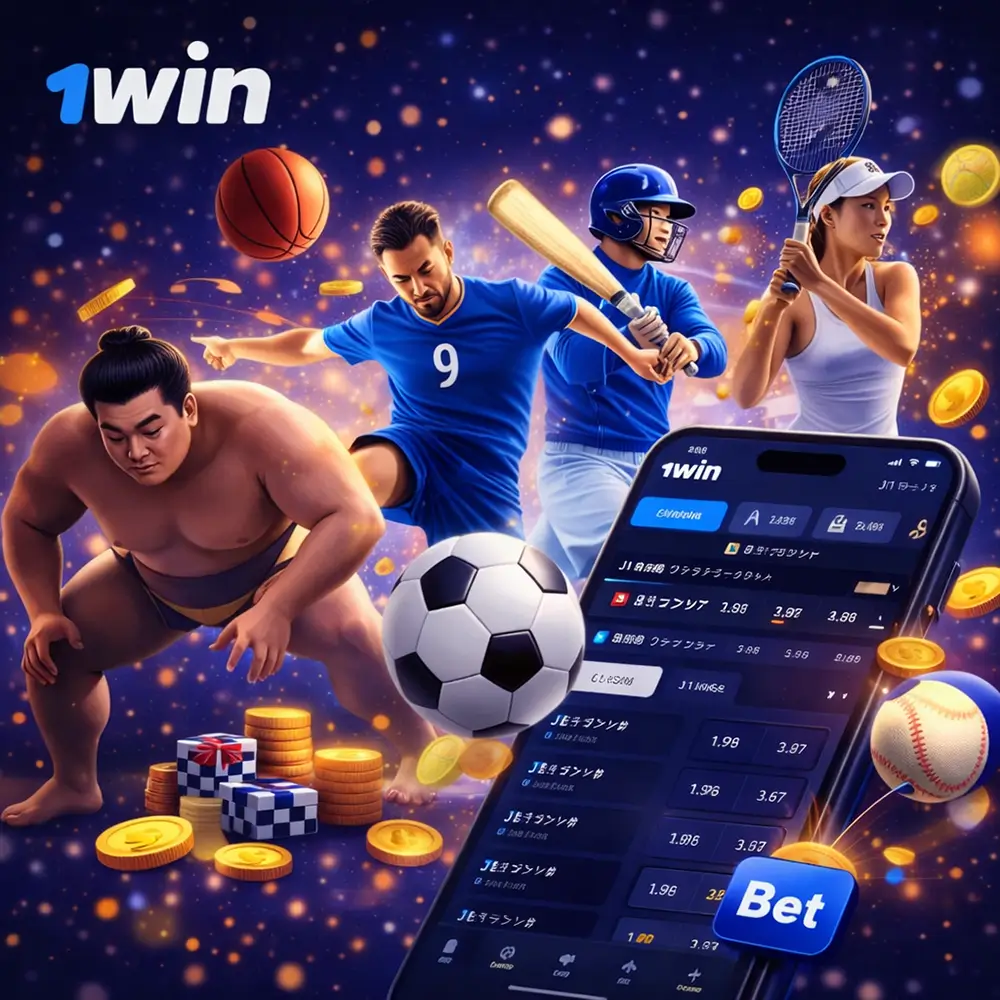 1win sports betting app interface with football, basketball and live betting odds on mobile device